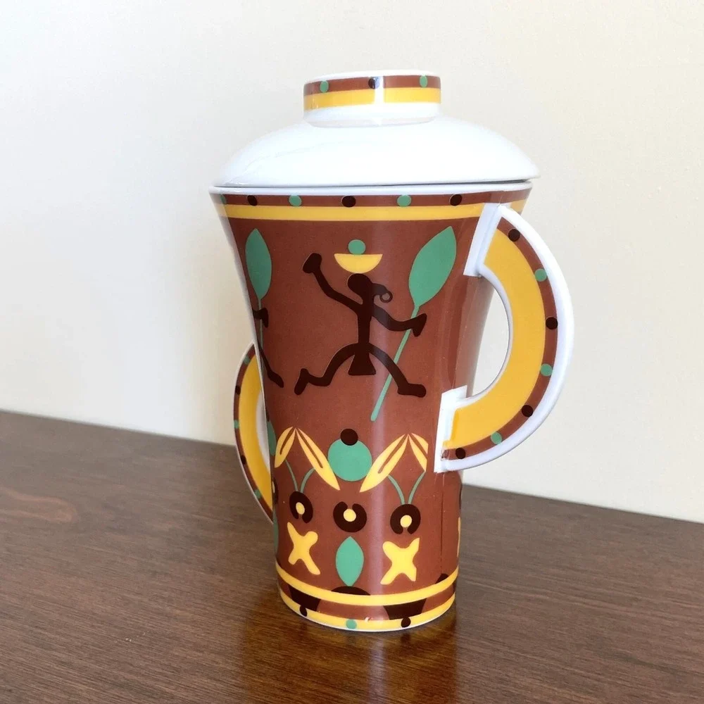 Kahla Germany Porcelain Coffee Tea‎ Mug Tall Cup with Lid Africa Theme Dancers